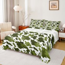 jejeloiu Green White Bed Sheets,Rustic Farmhose King Sheets,Vintage Camo Camouflage Sheet Set For Adults,Super Cozy Room Decor,4-Piece