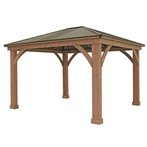 Yardistry Cedar Gazebo 12 ft. × 14 ft. with Aluminum Roof