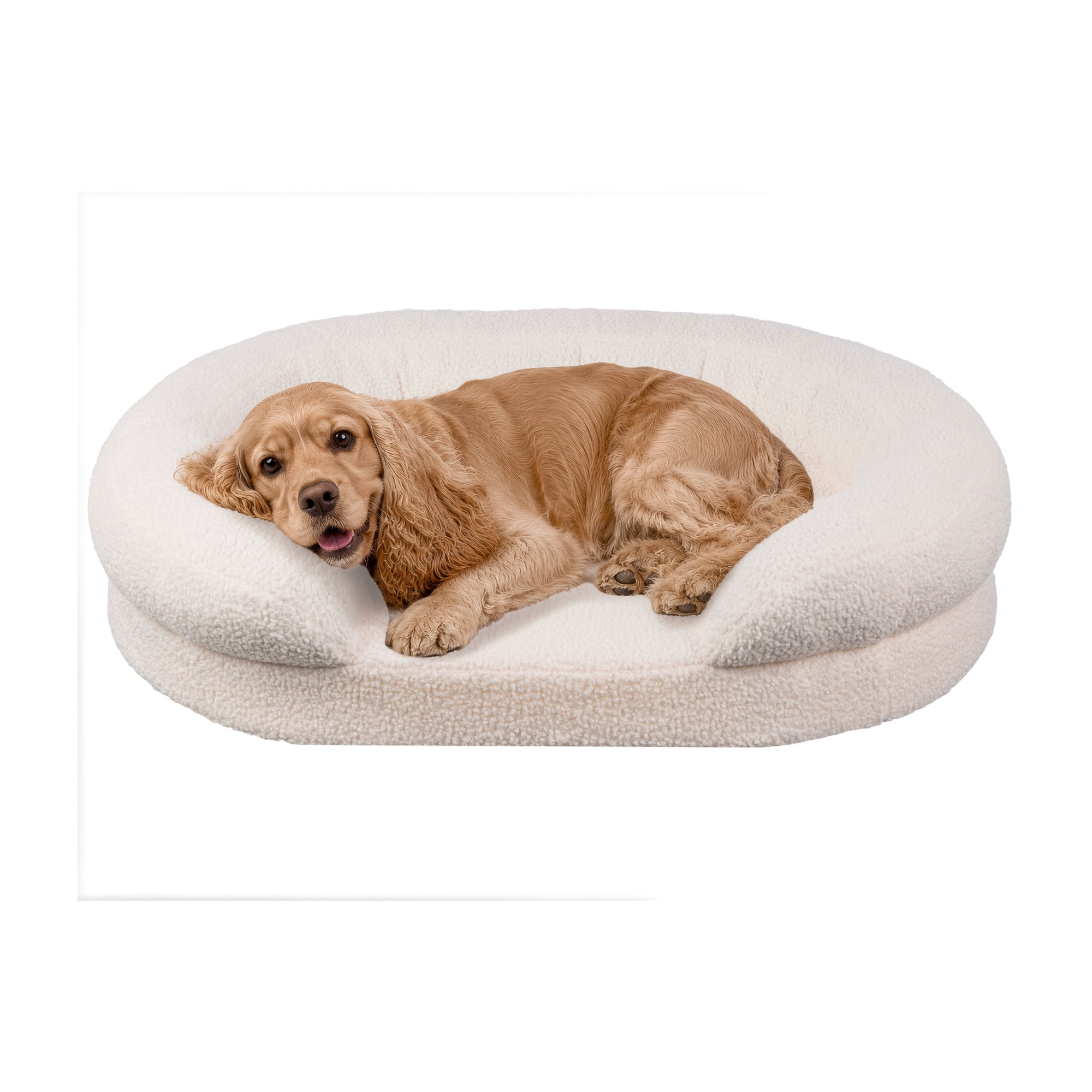 PETMAKER 33” Orthopedic Dog Bed for Medium Dogs, Pet Bed with Supportive Bolster, Cream