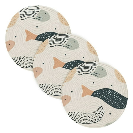 

Abstract Fish Design Coil Dish Mat Set 3 Pack 15 Round Heat-Resistant Durable Soft Polyester