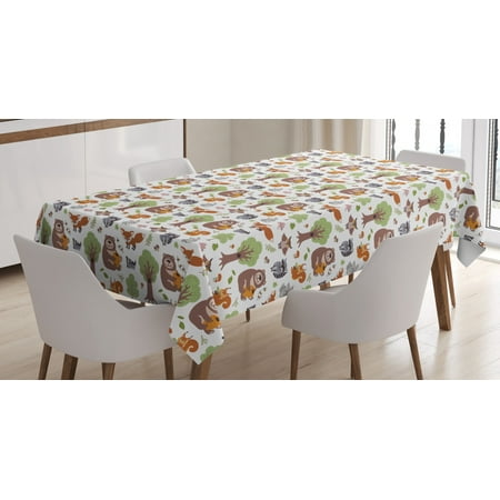 

Forest Tablecloth Doodle Woodland Creatures as Honey Bear Rabbit Fox and Raccoon in Nature Habitat Rectangular Table Cover for Dining Room Kitchen 60 X 90 Inches Multicolor by Ambesonne