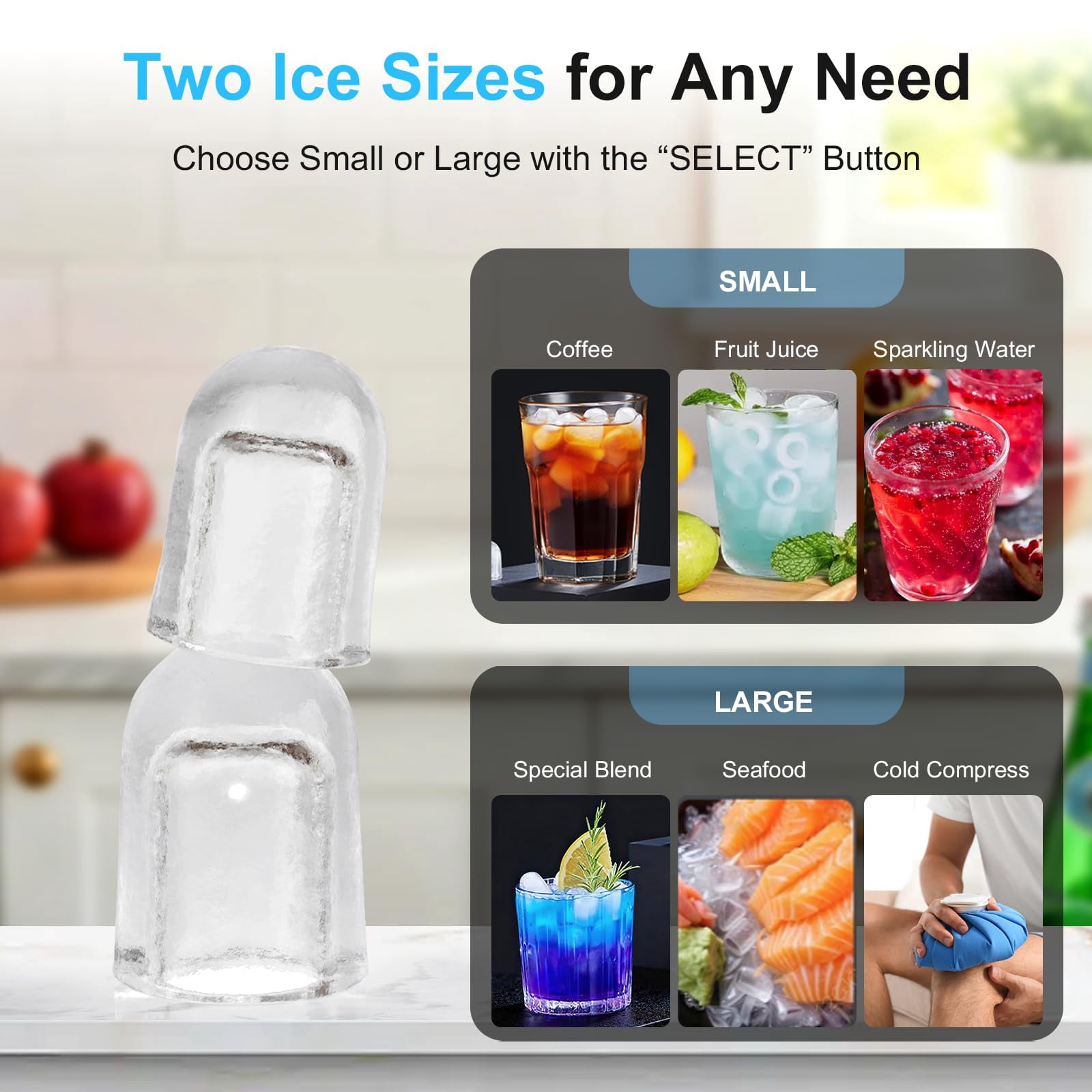 Ice Maker Countertop, 26Lbs/24H Ice Maker with 2 Sizes Bullet Ice, Interior Light, Self-Cleaning, Fast 8 Cubes in 6 Mins, Compact Ice Maker for Kitchen, RV, Personal Use, Stainless Steel
