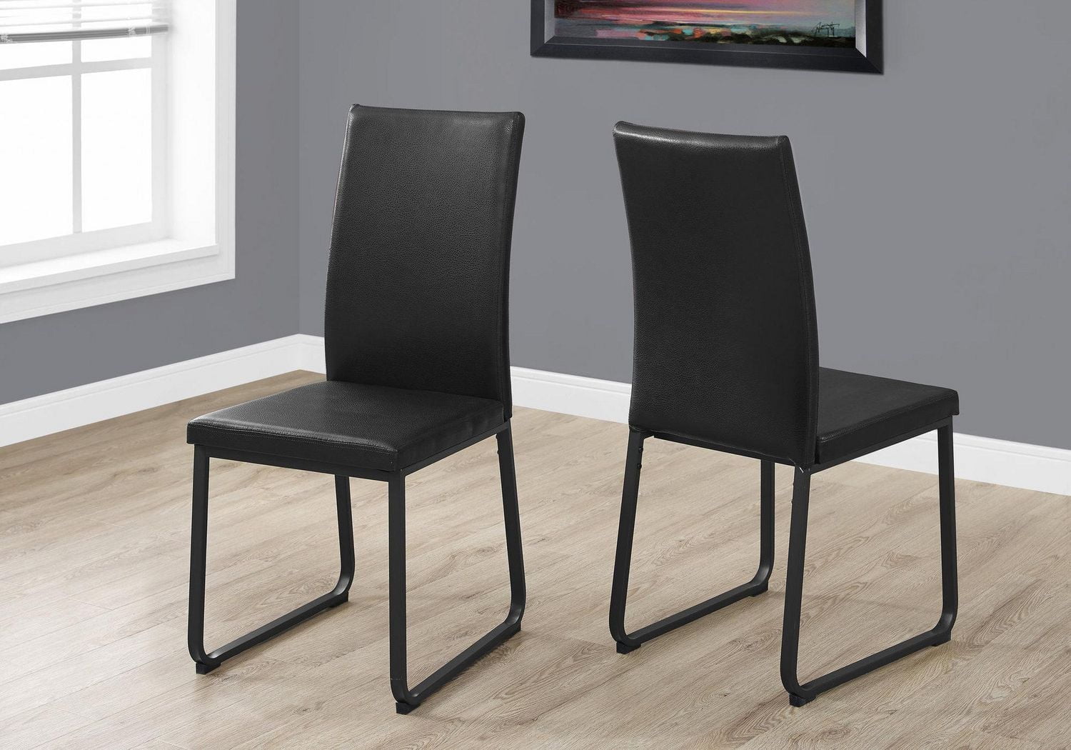 Monarch Specialties Dining Chair, Set Of 2, Side, Upholstered, Kitchen, Dining Room, Pu Leather Look, Metal, Black, Contemporary, Modern