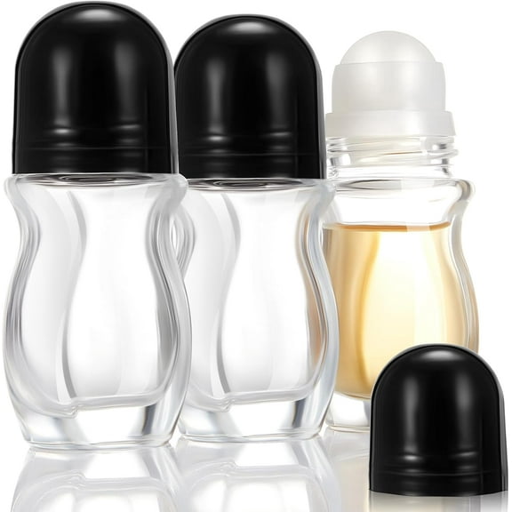 3 Pcs 30ml Empty Glass Roller Bottles Deodorant Roll on Bottles Containers with Plastic Roller Ball Massage Leakproof Refillable Applicator with Cap for Cosmetics Essential Oils