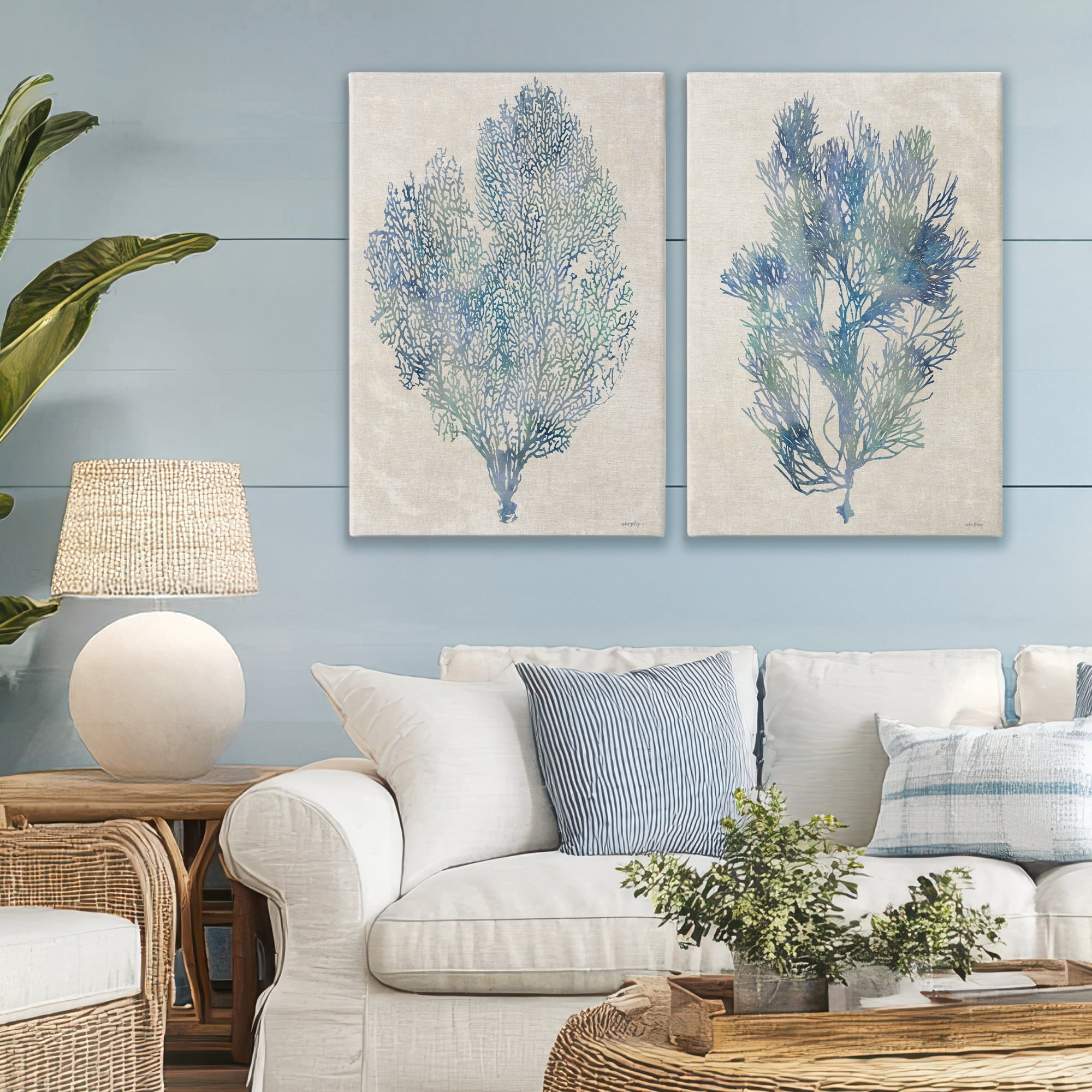 Stupell Industries Fan Coral Study in Blues 2 Piece Canvas Wall Art Set, design by Amber Sterling