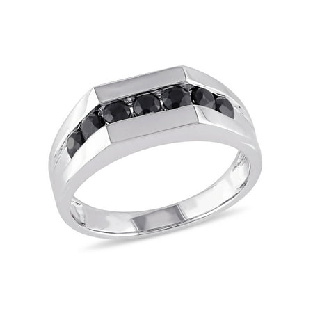 1-3/8 Carat T.G.W. Black Sapphire Sterling Silver Men's Semi-Eternity Ring