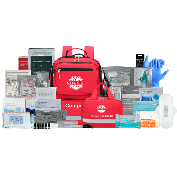 SAFECASTLE Emergency Survival Kit with First Aid Bag – Compact Trauma Medical Kit for Home, Car, Camping, Hiking, Travel, Office & Sports – Portable 72-Hour Supply Bag for Emergencies
