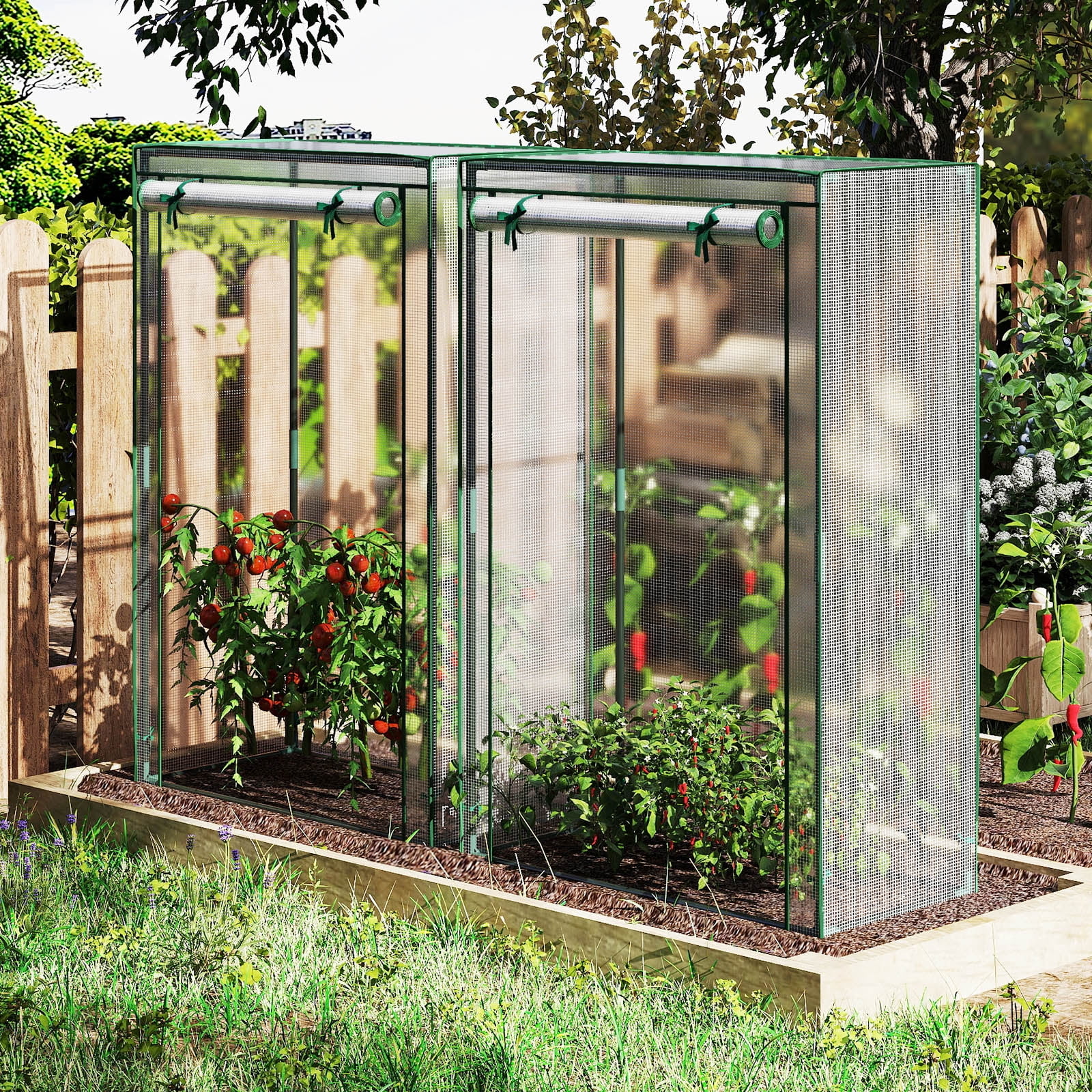 Costway 39” x 20” x 59” Portable Mini Greenhouse with Roll-Up Zippered Door, Indoor Outdoor White