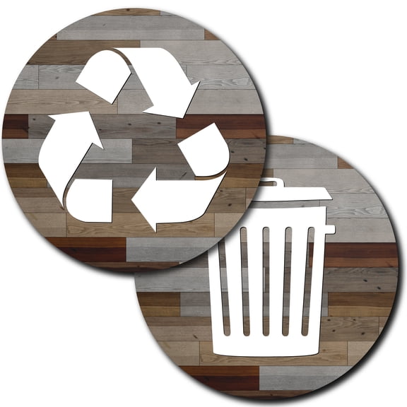 Recycle and Trash Logo Stickers - Organize Trash - for Metal or Plastic Garbage cans, containers and Bins - Indoor & Outdoor - Home, Kitchen, Office - Premium Decal (MAG Wood Planks - Brown, Small)