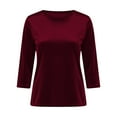 thumbnail image 6 of GBSYEWXS T-Shirts For Women Stretch 3/4 Sleeve Solid Color Tops Festival Crew Neck Shirts, 6 of 7