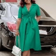thumbnail image 3 of AURA Womens Summer 2024 Solid Color Midi A Line Dress High Waist Short Sleeve Button Front, 3 of 10