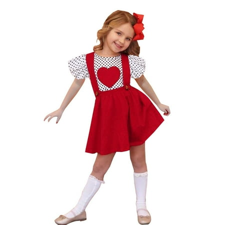 

Toddler Baby Kids Girls Outfit Valentine S Day Print Tops Suspenders Skirts Princess Outfits Set Baby Clothes