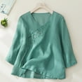 thumbnail image 2 of Birdeem Womens Summer Casual Solid Color Embroidered Loose Round Neck Three Quarter Sleeve Top, 2 of 12