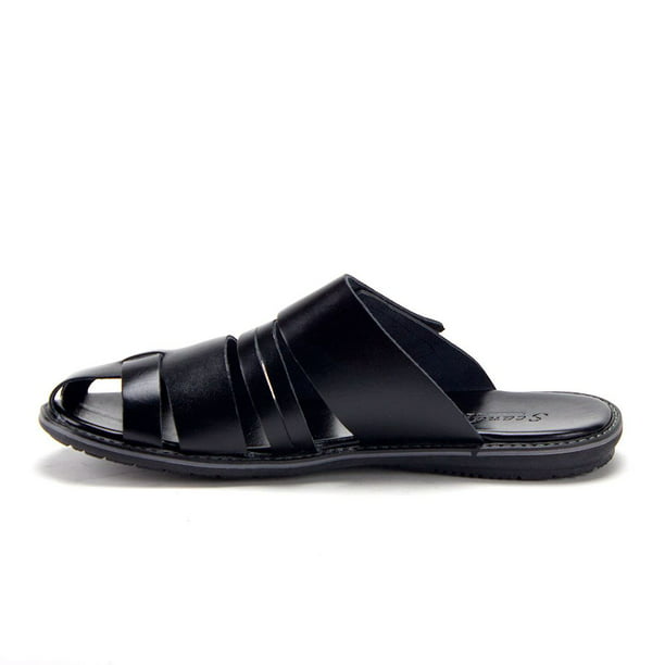 J'aime Men's 57688 Leather Lined Closed Toe Gladiator Slip On Sandals, Black, 13 Walmart.com