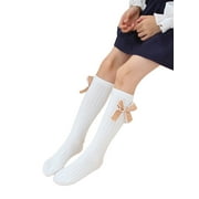 JKERTHER Girls Socks Knee High Stockings Solid Color Bow Warm Cotton School Uniform Legging