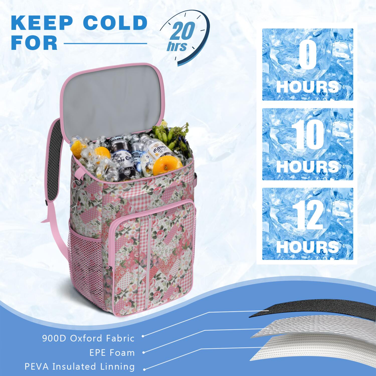 Travel Cooler Bag - Pioneer Flower Camping Beer Cooler Backpack with Bottle Opener- Waterproof Insulated Picnic Backpacks - Cooler Bag for Beach