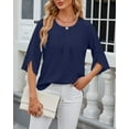 thumbnail image 4 of SHIBEVER Womens Blouses Summer Tops Casual Dressy T Shirts Pleated Scoop Neck 3/4 Sleeve Office Work Chiffon Shirts Tops Navy Blue, 4 of 5