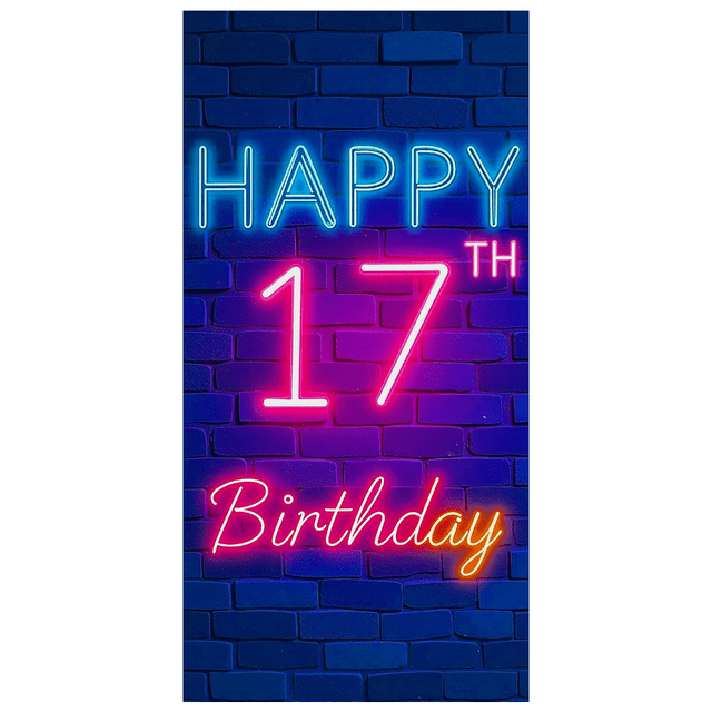 Neon Style 17th Birthday Banner Background Backdrop Party Supplies Birthday Decoration Photography Props Birthday Party Decor Happy Birthday Decorations