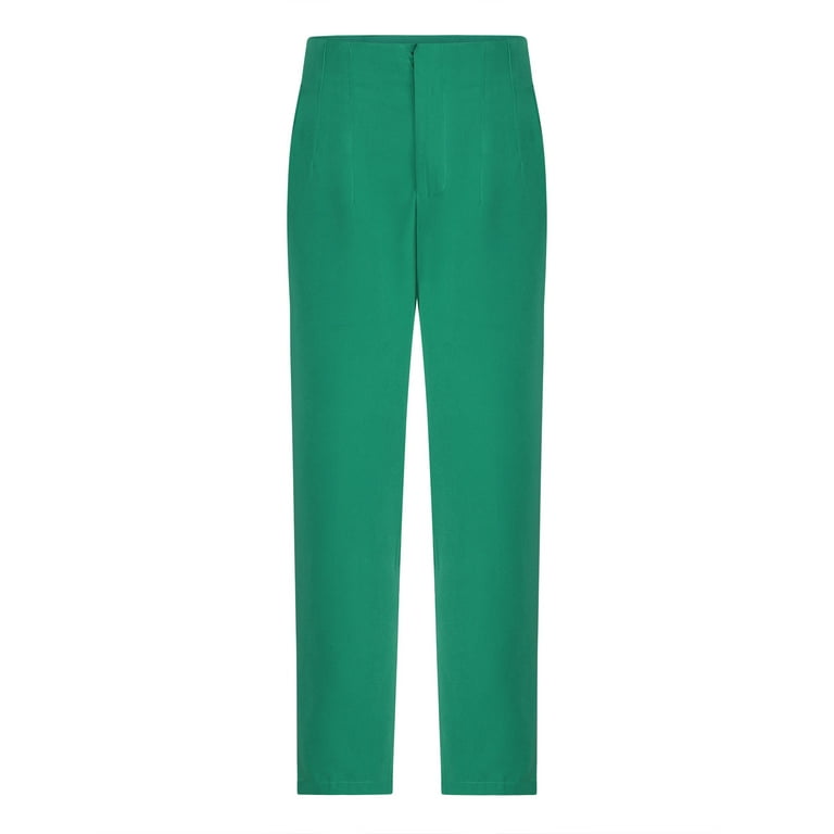 Vsssj Women's Versatile Suit Pants Regular Fit Solid Color High Waist Straight Dress Pants Fashion Everyday Commuting Work Pants with Pocket Green XL