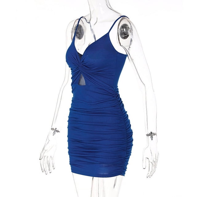 Vestido de fiesta sexy con volantes y tirantes finos para mujer (azul, M)
