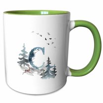 3drose, Letter C Personal Wood Animal Watercolor Monogram Personalized Initial, 11oz Two-tone Green Mug