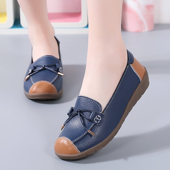 WAVSUF Loafers for Women, Faux leather Closed Toe Soft Sole Comfortable Walking Flats Shoes Dark Blue Size 42
