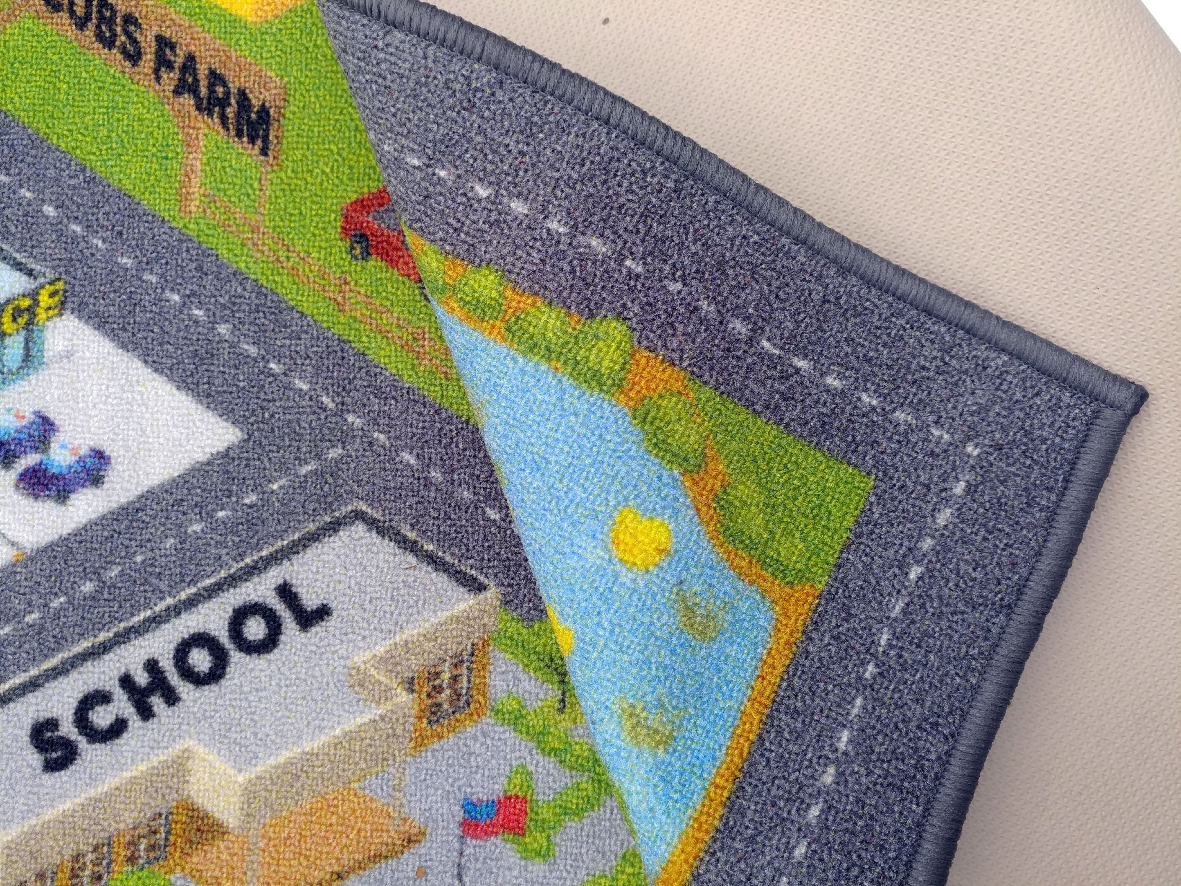 KC CUBS Playtime Collection Country Farm Road Map With Construction Site Educational Learning Area Rug Carpet For Kids and Children Bedroom and Playroom (3' 3" x 4' 7")