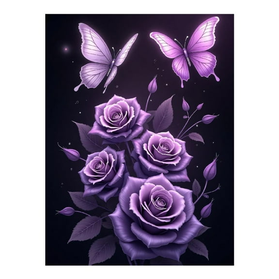 Diamond Art Kit for Adults, Butterfly Rose Purple Print No.217 Diamond Painting for Adults Beginners, 5D DIY Diamond Art Painting Kits, Colorful Diamond Painting Craft for Home Decor 12x16