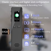 TIKBBRMG 64GB Digital Voice Activated Recorder Audio Recording with Playback for Lectures MP3 Player, Password,Meetings USB Rechargeable Dictaphone Small Device Tape Recorder Portable Mini