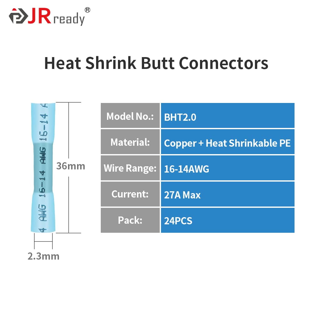 JRready 6 Sets 2 Pin DT Deutsch Connector Kit with 16# Contacts, Car Waterproof Wire Connectors with 24pcs Butt Connector, 14AWG Wire Connector for Motorcycle, Car, Boat