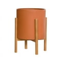 thumbnail image 2 of Fluted Metal Planter Pot With 4-Leg Wood Base - Terracotta Color - 18.25"H x 14"W, 2 of 4