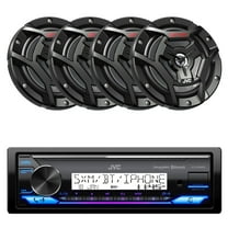 JVC KD-X38MBS Single DIN Marine MotorSports USB Bluetooth AM/FM Stereo Receiver with 4x 6.5" 150 Watt Peak Power 2-Way Waterproof Boat Audio Speakers (Black)