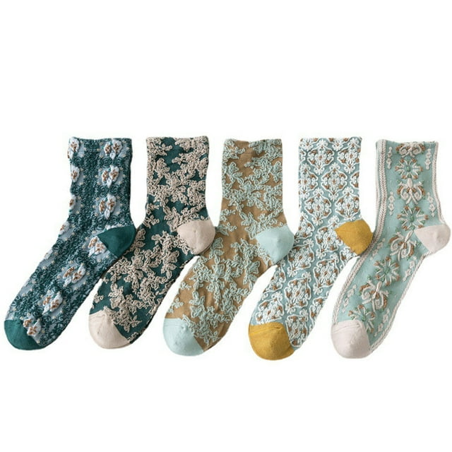 Chaussettes d'Équipage Mode Vintage 5 Paires de Chaussettes de Robe Florale Chaussettes de Coton pour Femmes