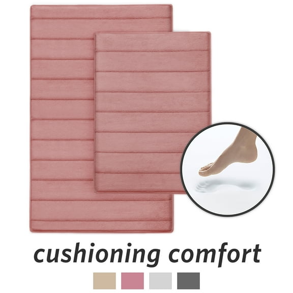 Microdry Absorbent CoreTex Memory Foam Bath Mat Set, Rose (2-Piece)