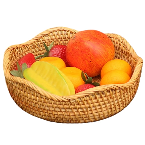 Round Key Basket Bowl for Entryway, 8.7" Rattan Woven Wicker Basket Serving Tray and Organizer for Kitchen Counter, Bedside, and Living Room Decor