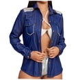 thumbnail image 2 of Feancey Weekly sale 2025 Women Denim Jackets Clearance Sale,Women Oversize Denim Jacket Casual Long Sleeve Jean Jacket Cute Fringe Jacket With Pockets, 2 of 6