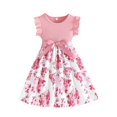thumbnail image 1 of Robes de Printemps pour Filles Enfants Tout-Petits Filles Été Col Rond Manches à Volants Imprimés Fleurs Robe Décontractée avec Nœud Robes Bébé Rose 3 Ans-4 Ans, 1 of 7