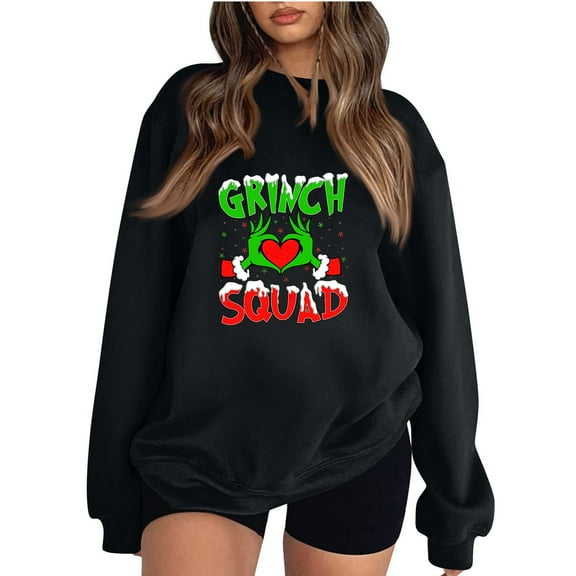 Christmas Crewneck Sweatshirt 2025 Long Sleeve Holiday Graphic Pullover BlackXXL