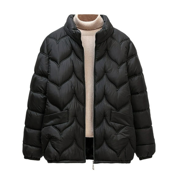 Women's Lightweight Down Insulated Cotton Jacket, Soft Warm Winter Outerwear, Comfortable Quilted Puffer Coat, Breathable Thermal Layer for Cold Weather, Cozy Casual Fall and Winter Jacket Black XXXL