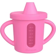 Bakerpan Silicone Toddler Spill Proof Sippy Cup with Level Indicator Window & handles Pink
