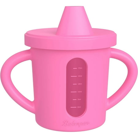 Bakerpan Silicone Toddler Spill Proof Sippy Cup with Level Indicator Window & handles Pink
