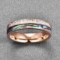 thumbnail image 2 of 6mm Rose Gold Women's Stainless Steel Ring Abalone Shell and Cubic Zirconia Inlay Wedding Band, 2 of 6