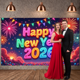 thumbnail image 6 of Colorful Happy New Year Banner Neon  New Year 2026 Display Firework Design Star Pattern NYE Backdrop for New Year Party NYE Celebration Holiday Gathering, 6 of 8