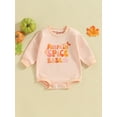 thumbnail image 2 of Wassery Baby Girls Sweatshirt Romper Halloween Clothes Infant Girls Fall Outfits Long Sleeve Round Neck Pumpkin/Floral Letter Print Bodysuit, 2 of 8