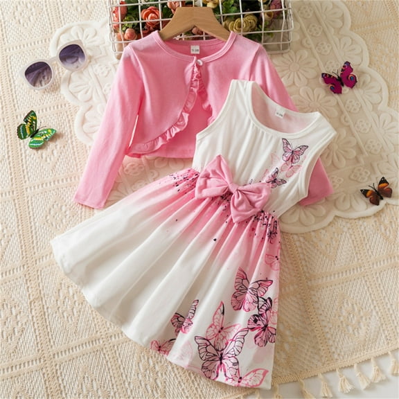 Piuwrlz Skirt and Jacket Set Girls Back to School Dress Set Long Sleeved New Printed Skirts Suits Pink Size 12 Months