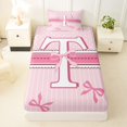 thumbnail image 3 of Manfei Teens Kawaii Ribbon Bowknot Personalized Initial T Twin Sheet Sets 3pcs,Girls Romantic Stripes Polka Dots Bedding,Super Cozy Room Decor, 3 of 5