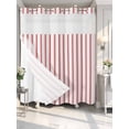 thumbnail image 4 of Red Striped No Hook Shower Curtain Waterproof, Bathroom Curtains with Snap in Liners and See Through Top Window, Red White Stripes Farmhouse Hotel Style Bathtub Curtains Shower 72"Wx78"L, 4 of 8