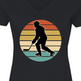 thumbnail image 4 of Inktastic Hockey Player Retro Sunset Women's V-Neck T-Shirt, 4 of 5