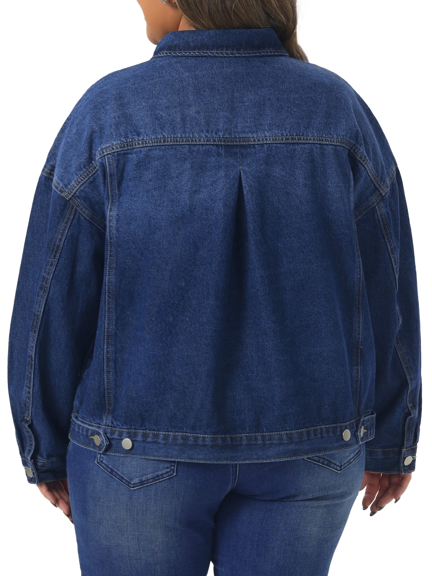 DARING DIVA Women's Plus Denim Long Sleeve Button Washed Jacket 3X Dark Blue