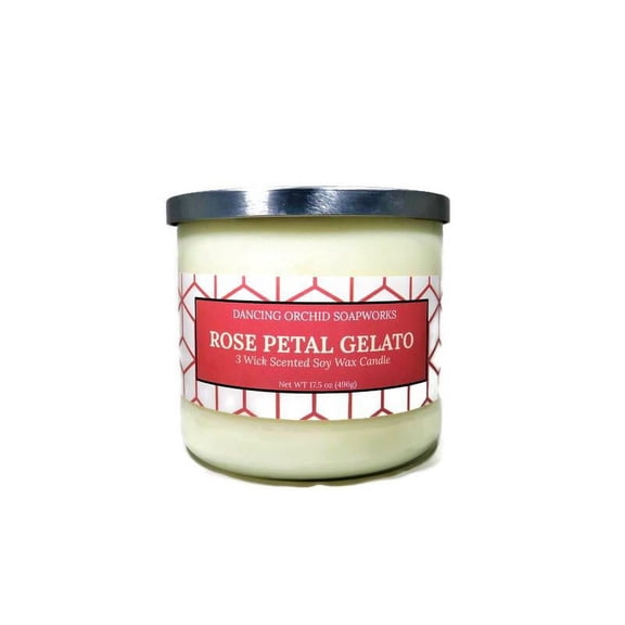 Rose Petal Gelato Scented 3 Wick Soy Wax Candle